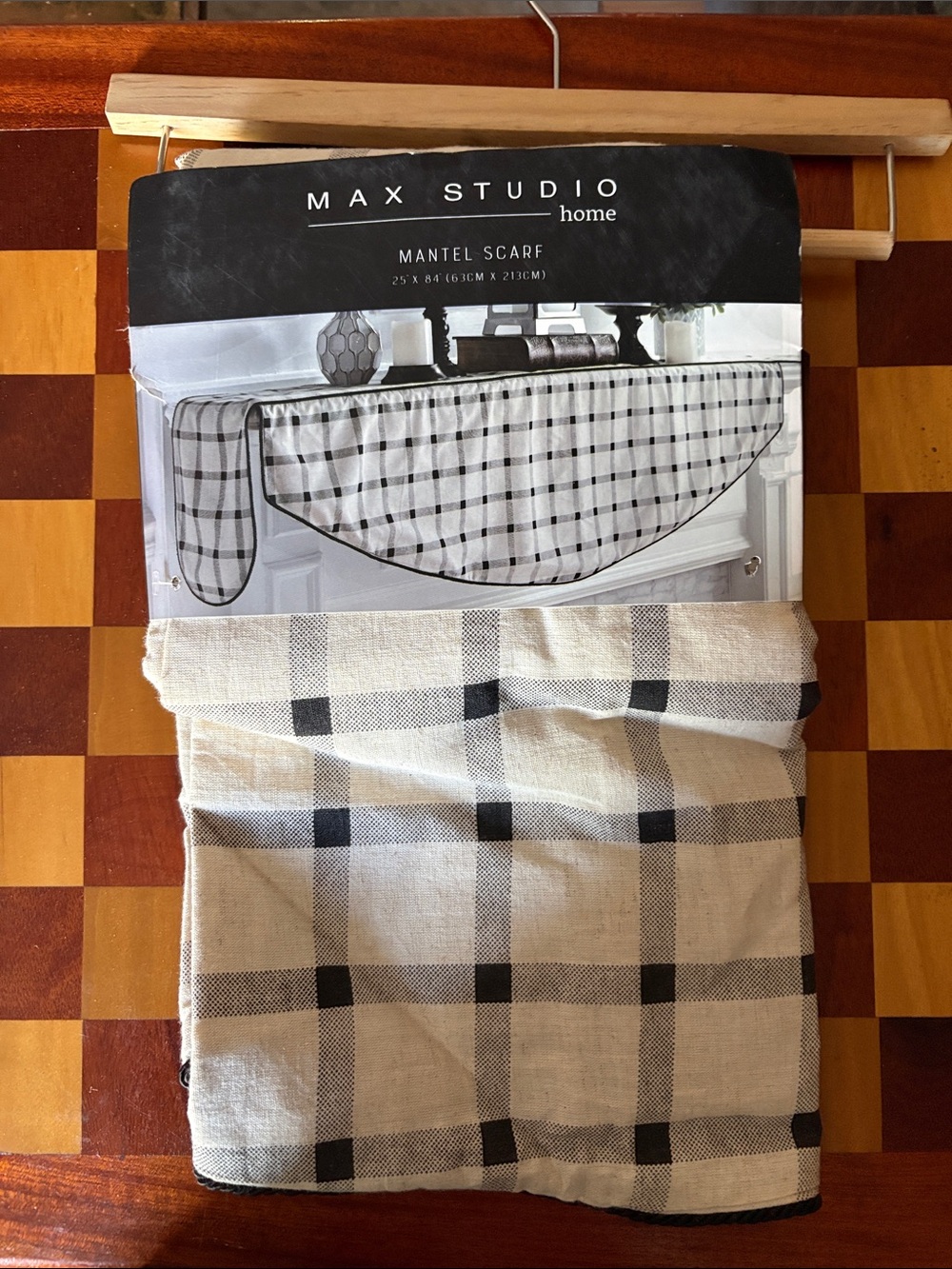 Max Studio Cream and Black Plaid Mantel Scarf